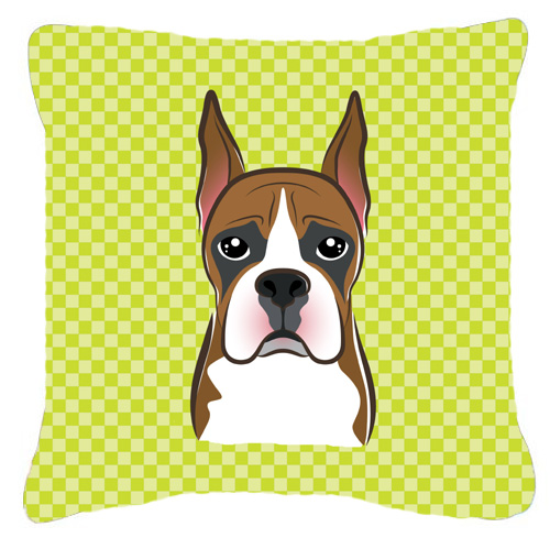Checkerboard Lime Green Boxer Fabric Decorative Pillow- 14 x 14 In.