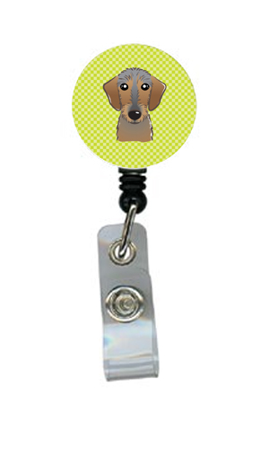 Checkerboard Lime Green Wirehaired Dachshund Retractable Badge Reel