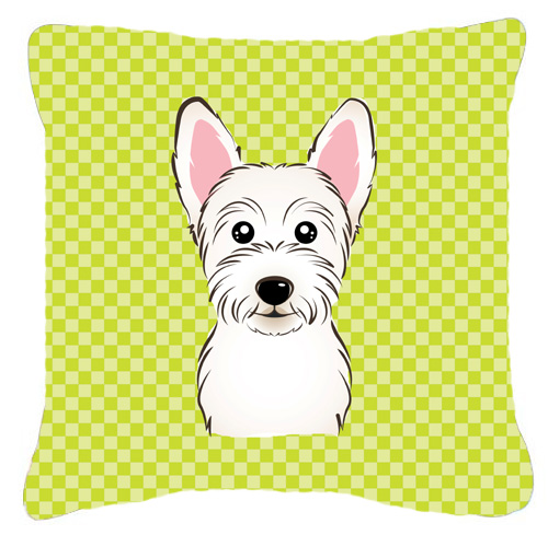 Checkerboard Lime Green Westie Fabric Decorative Pillow - 14 x 14 In.