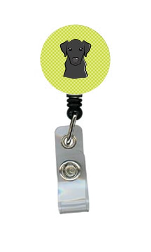 Checkerboard Lime Green Black Labrador Retractable Badge Reel