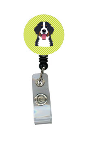 Checkerboard Lime Green Bernese Mountain Dog Retractable Badge Reel