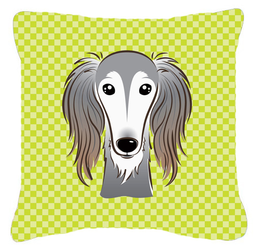 Checkerboard Lime Green Saluki Fabric Decorative Pillow- - 14 x 14 In.