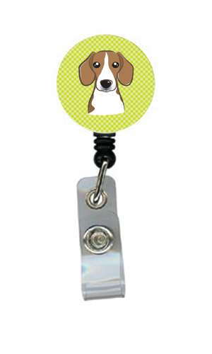 Checkerboard Lime Green Beagle Retractable Badge Reel