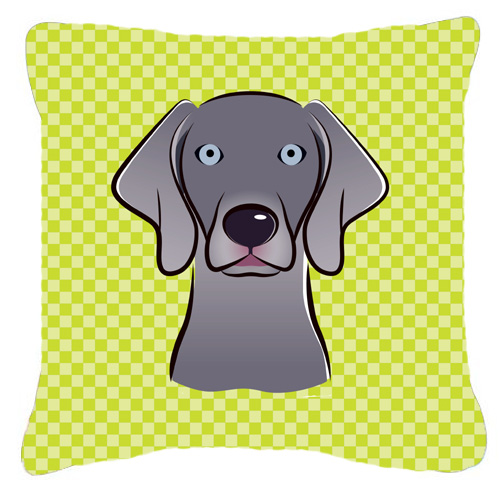 Checkerboard Lime Green Weimaraner Fabric Decorative Pillow- 14 x 14 In.