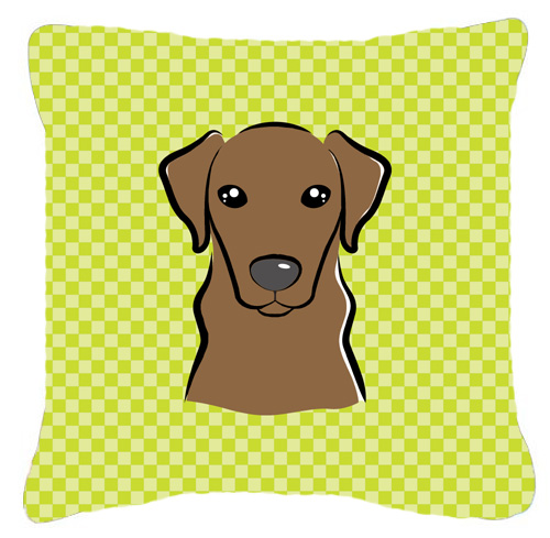 Checkerboard Lime Green Chocolate Labrador Fabric Decorative Pillow- 14 x 14 In.