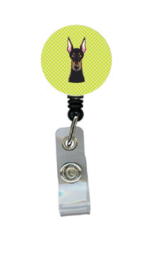 Checkerboard Lime Green Doberman Retractable Badge Reel
