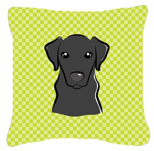 Checkerboard Lime Green Black Labrador Fabric Decorative Pillow- 14 x 14 In.