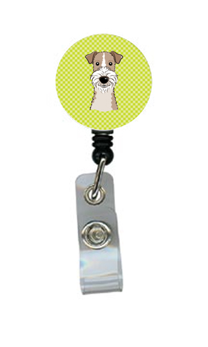 Checkerboard Lime Green Wire Haired Fox Terrier Retractable Badge Reel