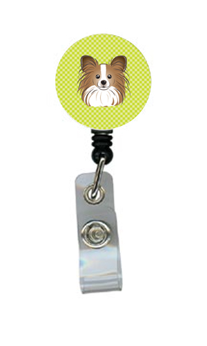 Checkerboard Lime Green Papillon Retractable Badge Reel