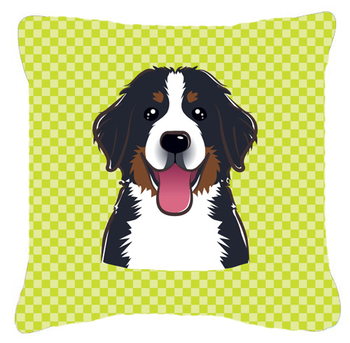 BB1299PW1414 Checkerboard Lime Green Bernese Mountain Dog Fabric Decorative Pillow- 14 x 14 In.