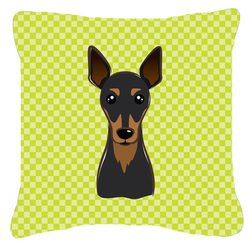 Checkerboard Lime Green Min Pin Fabric Decorative Pillow- 14 x 14 In.