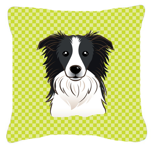 Checkerboard Lime Green Border Collie Fabric Decorative Pillow- 14 x 14 In.