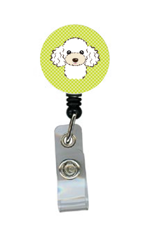 Checkerboard Lime Green White Poodle Retractable Badge Reel