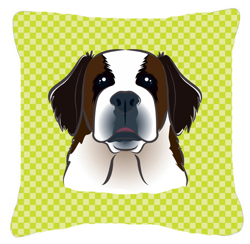 Checkerboard Lime Green Saint Bernard Fabric Decorative Pillow- - 14 x 14 In.