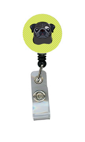 Checkerboard Lime Green Black Pug Retractable Badge Reel