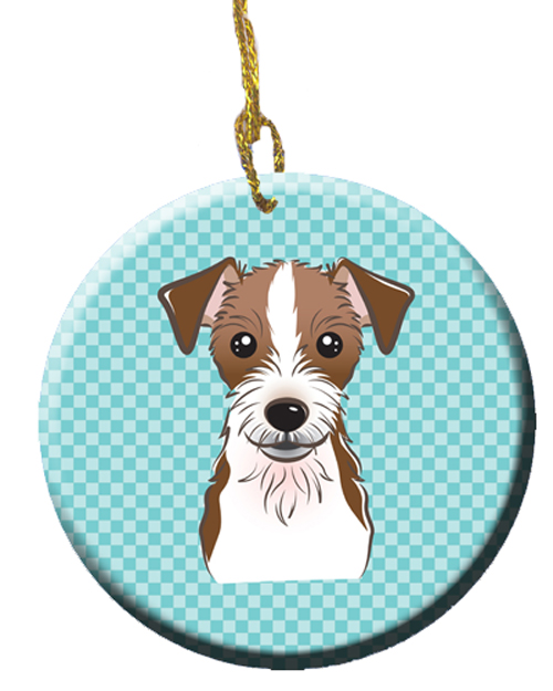 Checkerboard Blue Jack Russell Terrier Ceramic Ornament, 2.81 In.