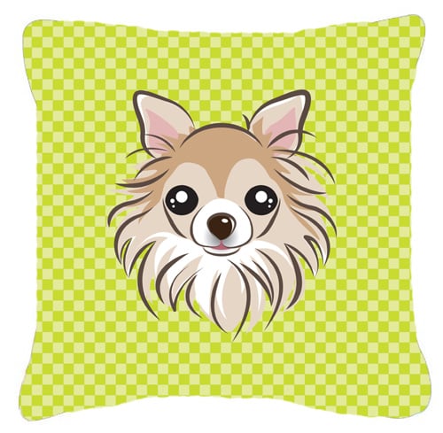 Checkerboard Lime Green Chihuahua Fabric Decorative Pillow- - 14 x 14 In.
