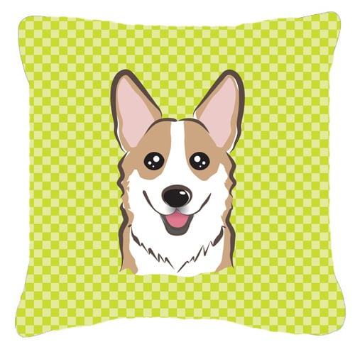 Checkerboard Lime Green Corgi Fabric Decorative Pillow- 14 x 14 In.
