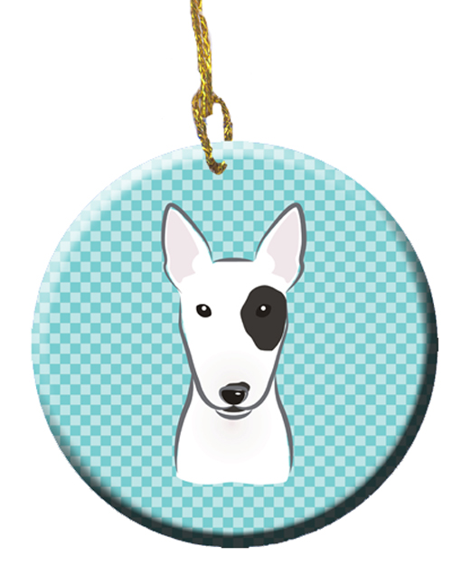 Checkerboard Blue Bull Terrier Ceramic Ornament, 2.81 In.