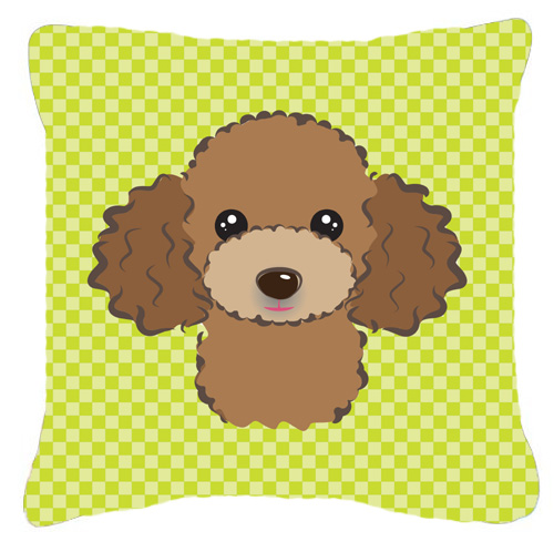 Checkerboard Lime Green Chocolate Brown Poodle Fabric Decorative Pillow- 14 x 14 In.