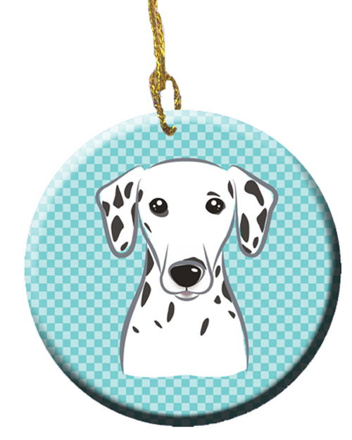 Checkerboard Blue Dalmatian Ceramic Ornament, 2.81 In.