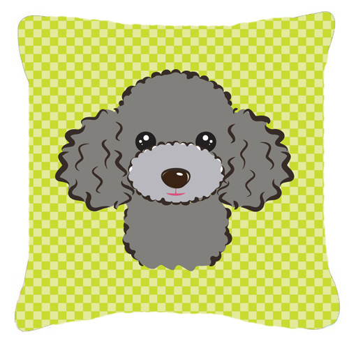 BB1321PW1414 Checkerboard Lime Green Silver Gray Poodle Fabric Decorative Pillow- 14 x 14 In.