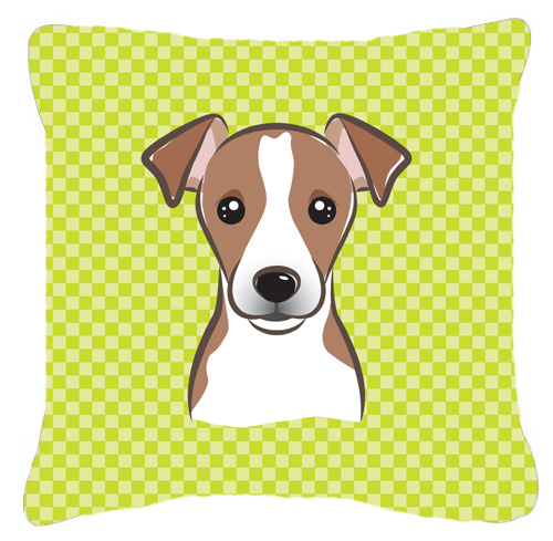 Checkerboard Lime Green Jack Russell Terrier Fabric Decorative Pillow- 14 x 14 In.