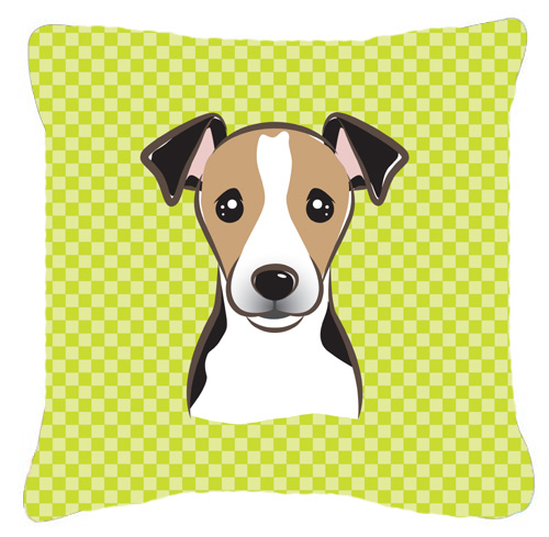 Checkerboard Lime Green Jack Russell Terrier Fabric Decorative Pillow- 14 x 14 In.