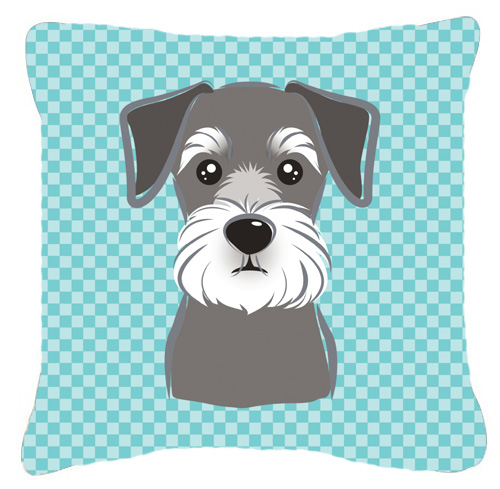 Checkerboard Blue Schnauzer Fabric Decorative Pillow 18 x 18 In.
