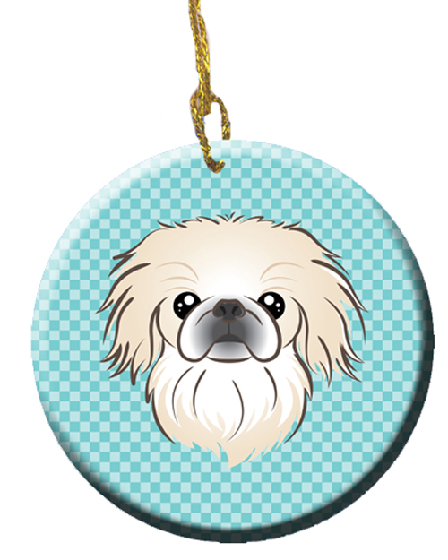 Checkerboard Blue Pekingese Ceramic Ornament, 2.81 In.