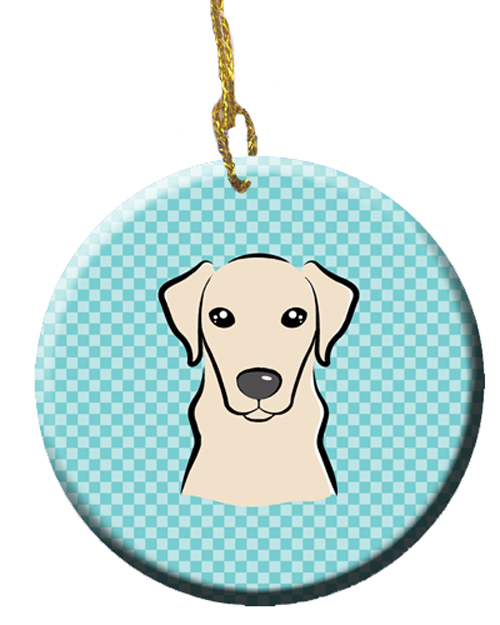 BB1160CO1 Checkerboard Blue Yellow Labrador Ceramic Ornament- 2.81 In.