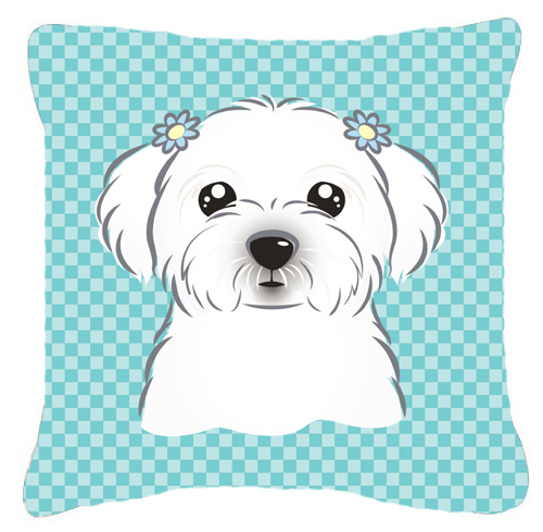 Checkerboard Blue Maltese Fabric Decorative Pillow- - 18 x 18 In.