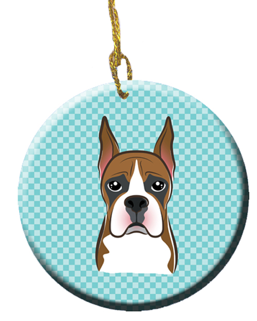 Checkerboard Blue Boxer Ceramic Ornament, 2.81 In.