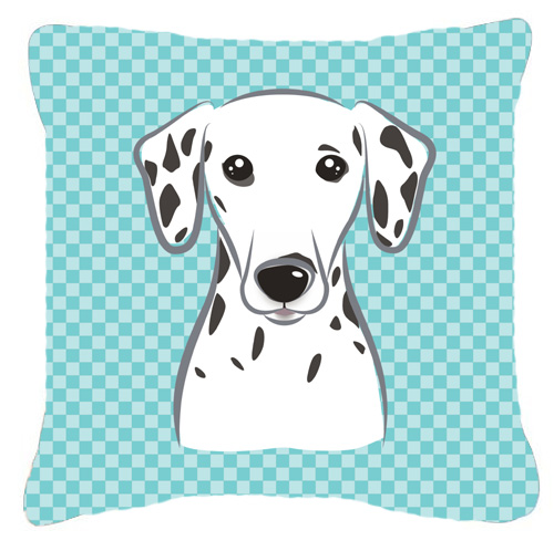 Checkerboard Blue Dalmatian Fabric Decorative Pillow 18 x 18 In.