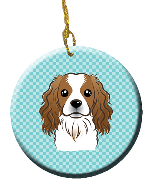 Checkerboard Blue Cavalier Spaniel Ceramic Ornament- - 2.81 In.