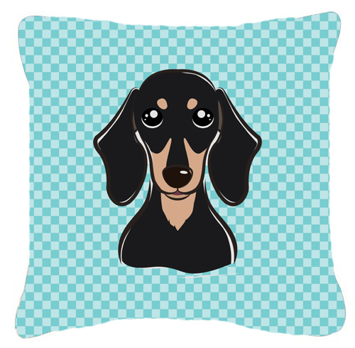 BB1153PW1818 Checkerboard Blue Smooth Black And Tan Dachshund Fabric Decorative Pillow- 18 x 18 In.