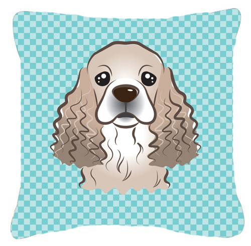 Checkerboard Blue Cocker Spaniel Fabric Decorative Pillow, 18 x 18 In.