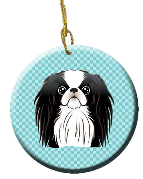 Checkerboard Blue Japanese Chin Ceramic Ornament, 2.81 In.