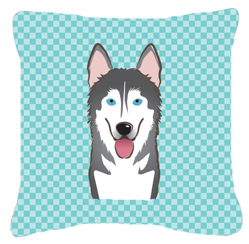 Checkerboard Blue Alaskan Malamute Fabric Decorative Pillow- 18 x 18 In.
