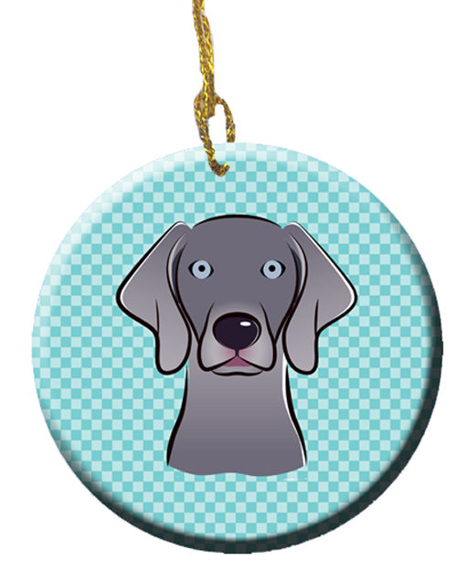 Checkerboard Blue Weimaraner Ceramic Ornament, 2.81 In.