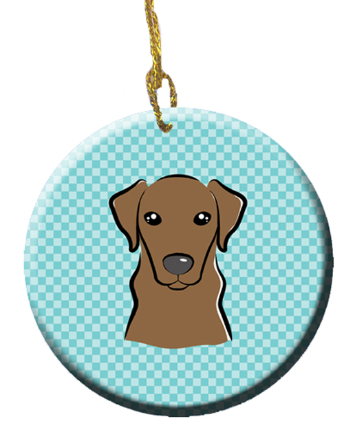 Checkerboard Blue Chocolate Labrador Ceramic Ornament, 2.81 In.