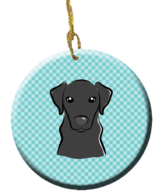 Checkerboard Blue Black Labrador Ceramic Ornament, 2.81 In.