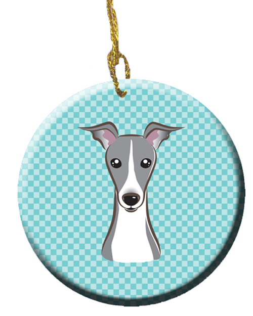 Checkerboard Blue Italian Greyhound Ceramic Ornament- - 2.81 In.