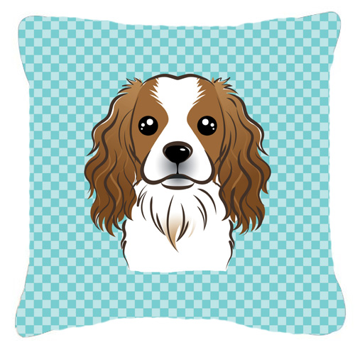 Checkerboard Blue Cavalier Spaniel Fabric Decorative Pillow- 18 x 18 In.