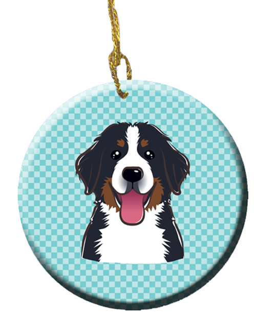 Checkerboard Blue Bernese Mountain Dog Ceramic Ornament, 2.81 In.