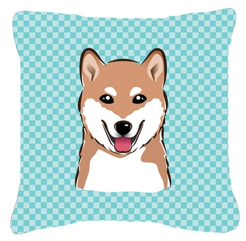 Checkerboard Blue Shiba Inu Fabric Decorative Pillow - 18 x 18 In.