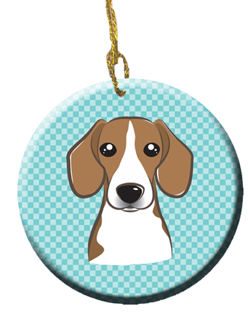Checkerboard Blue Beagle Ceramic Ornament, 2.81 In.