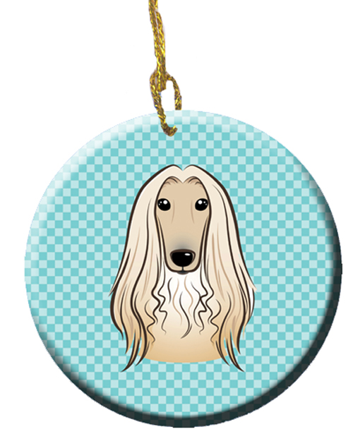 Checkerboard Blue Afghan Hound Ceramic Ornament, 2.81 In.