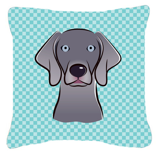 Checkerboard Blue Weimaraner Fabric Decorative Pillow- 18 x 18 In.