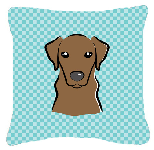 Checkerboard Blue Chocolate Labrador Fabric Decorative Pillow- 18 x 18 In.